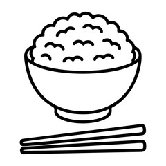 sticky rice and chopstick outline icon line art, black and white doodle style. Ideal for logo, tattoo, app, coloring book, web design, infographics, banner, poster, and more. Vector illustration
