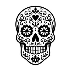 Sugar Skull Calavera outline icon line art, black and white doodle style. Ideal for logo, tattoo, app, coloring book, web design, infographics, banner, poster, and more. Vector illustration