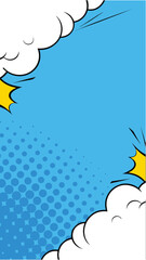 Dynamic Comic Book Background: A dynamic comic book background with a bold blue backdrop, enhanced by expressive cloud, halftone, and burst elements.