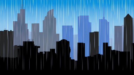 Obraz premium Expressive cityscape artwork with rainy skies and skyscrapers in blue and gray, offering a moody yet captivating urban view.