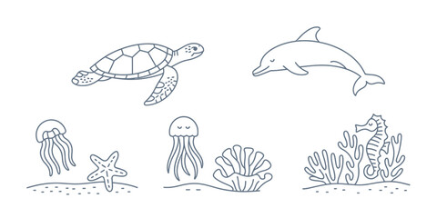 Minimalist Line Art Icon Set Depicting Various Concepts and Themes for Graphic Design