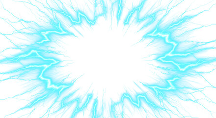 Energetic Electric Discharge Bursting with Bright Blue Lightning Bolts on Transparent Background