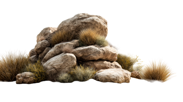 Rock formation with grass details on transparent background - Powered by Adobe