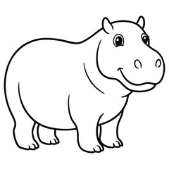 Adorable Cartoon Hippopotamus Line Art:  Cheerful, Childlike, Simple Design, Perfect for Children's Books