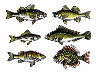 set of fish isolated on white