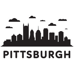 Obraz premium Pittsburgh City urban skyline. Modern minimalist cityscape graphic, perfect for travel, banners or backgrounds. Vector black silhouette. with white background