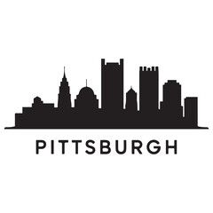 Fototapeta premium Pittsburgh City urban skyline. Modern minimalist cityscape graphic, perfect for travel, banners or backgrounds. Vector black silhouette. with white background