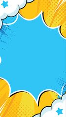 Pop Art Frame with Space: A dynamic pop art design features vibrant blue space, with a bold comic-inspired burst shape and bright background to create an artistic border.