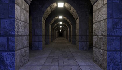 Long stone tunnel, lit dimly