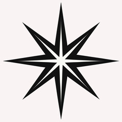 Obraz premium A striking black eight pointed starburst design with sharp angular points radiating from a central white core against a pale pink background symbolizing direction and brilliance