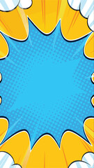 Comic Burst: A dynamic comic-style burst graphic with a bright blue center and a contrasting yellow background, creating a bold and eye-catching effect. 