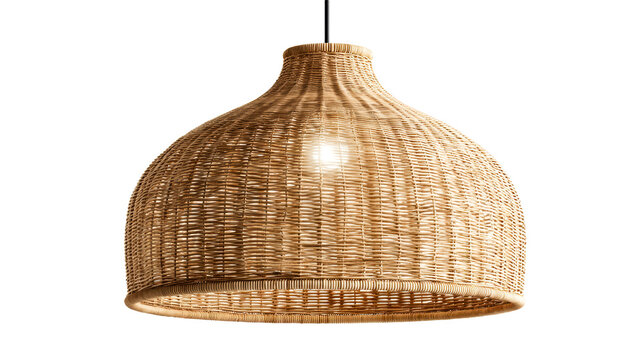 Woven rattan pendant lamp with warm light for decor enhancement - Powered by Adobe