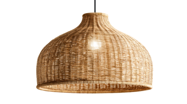 Woven rattan pendant lamp with warm light for decor enhancement