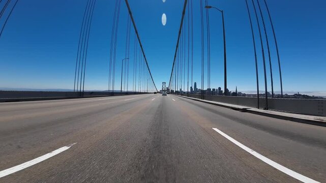San Francisco Bay Bridge Westbound Treasure Island to San Francisco 04 Front View 80 West Driving Plate California USA Ultra Wide