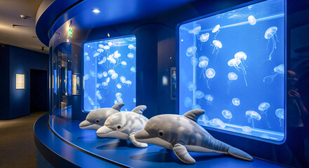 Jellyfish Exhibit: Aquatic Wonder and Toy Dolphins