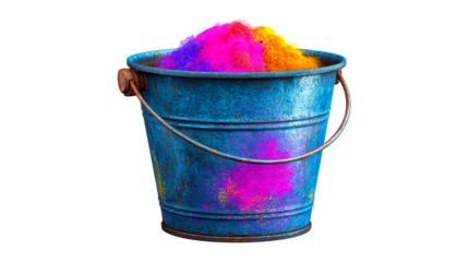 Colorful powder in a blue bucket for festival celebrations