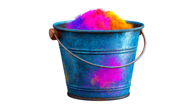 Colorful powder in a blue bucket for festival celebrations