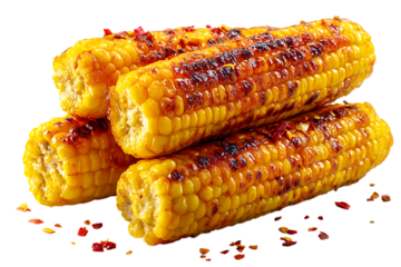 Grilled corn on the cob with spices, a delicious summer treat on transparent background