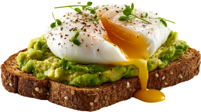 Poached Egg on Avocado Toast with Yolk Drip, cut out transparent