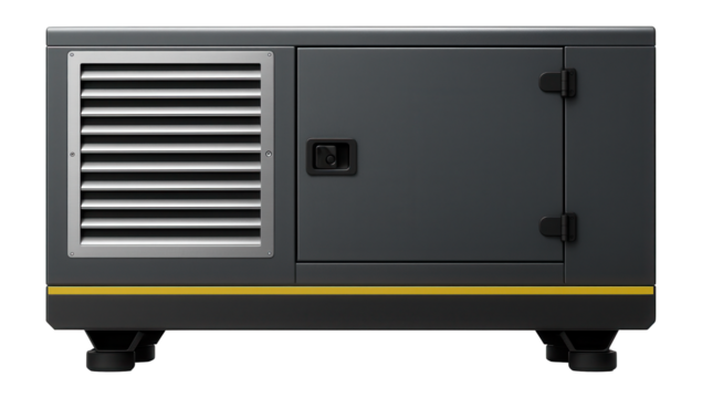 Diesel generator in a weather-resistant housing with ventilation grilles