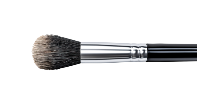 Round face makeup brush for powder, blush application, cut out transparent