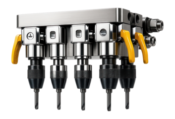 Multi-spindle drilling head with modular design and quick-release mechanism for flexible use in a metalworking facility