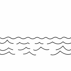 Simple black line art waves on a white background water ocean