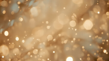 Dreamlike and Radiant Cinematic Photograph of Warm Golden and Beige Bokeh Lights, Creating a Soft, Blurred Abstract Background Perfect for Festive and Celebratory Themes.