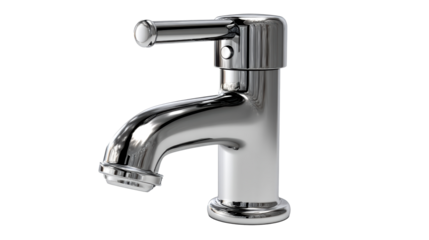 Shiny chrome faucet with sleek design and transparent background