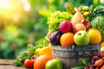 Fresh Harvest:  Basket overflowing with fruits, vegetables, and vibrant colors.