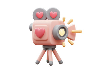 Isolated Cartoon Movie Camera with Hearts Romantic Film
