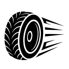 Black Tire Wheel with Speed Motion Effect – Vector Graphic Design on White Background