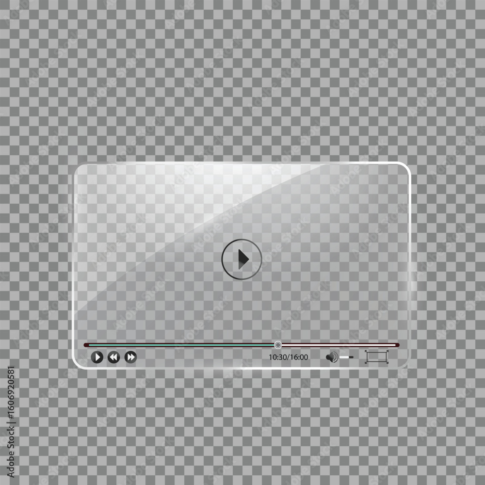 Wall mural realistic glass media player window with video icon red control bar clean template layout perfect fo