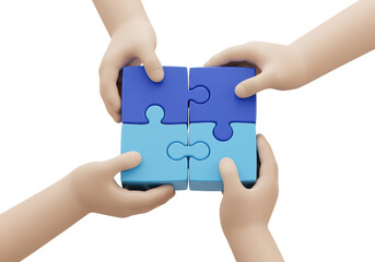 Isolated Teamwork with Hands Assembling Puzzle Pieces