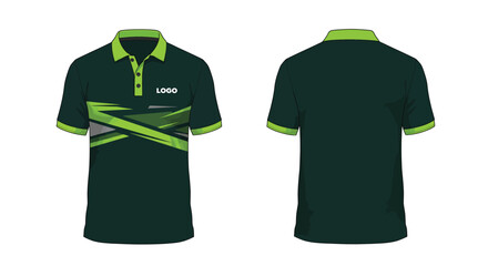 Flat Vector Dark Green and Lime Polo Shirt – Front & Back