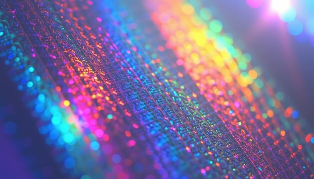 iridescent mesh texture blending rainbow light streaks and soft chromatic aberration in surreal tech backdrop