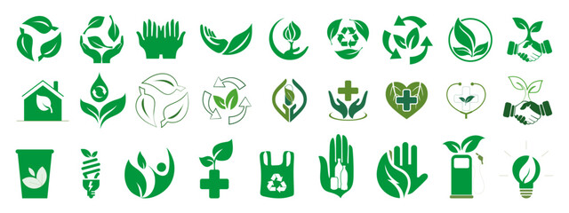 Ecology vector icon set. Set of eco friendly icons. Leaf Icon Vector Illustration.