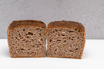 Dark rye sourdough bread with sunflower seeds in cross-section