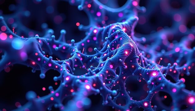 neural fractal pattern glowing in blue and purple under clean lighting for ai branding and futuristic technology content