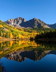 Autumnal mountain lake reflection