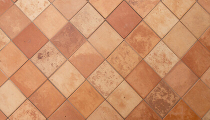 terracotta tile floor texture in warm earthy tones, top view, natural imperfections