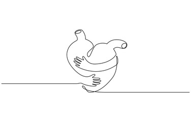 Continuous one line drawing of heart symbol with hand embrace vector illustration. Editable outline