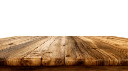 Rustic wooden table with warm tones on a transparent background