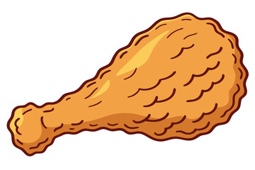 Obraz premium Crispy Golden Fried Chicken Leg Cartoon Illustration Isolated on White Backdrop