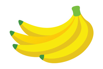 Illustration of Ripe Yellow Bananas with Green Tips on a White Surface
