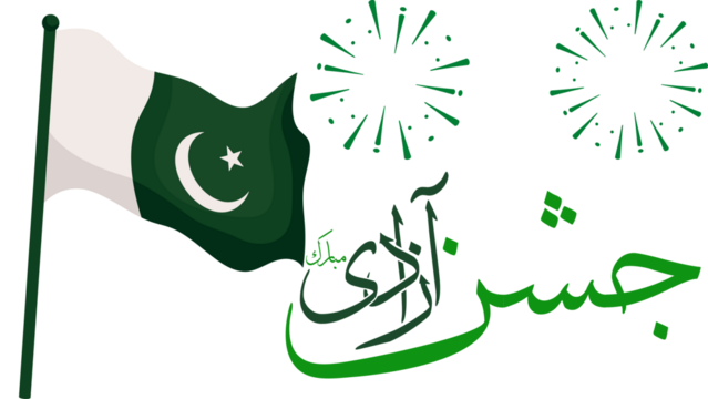 Pakistan Flag, Happy national day of Pakistan 14th August, Independence Day of Pakistan. Jashan e Azadi Mubarak Urdu Calligraphy illustration on green background
 - Powered by Adobe