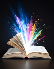 An open book radiating vibrant colors, symbolizing creativity and imagination.