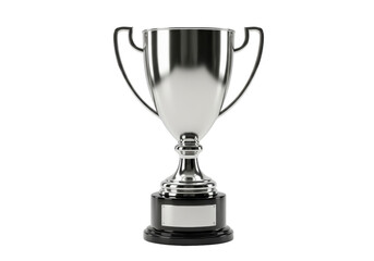 Isolated Realistic Silver Trophy Cup on a Black Pedestal