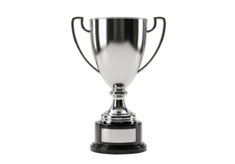 Isolated Realistic Silver Trophy Cup on a Black Pedestal