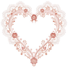 Romantic Heart-Shaped Lace Frame with Floral Embroidery Details &ndash; PNG Isolated on Transparent Background png